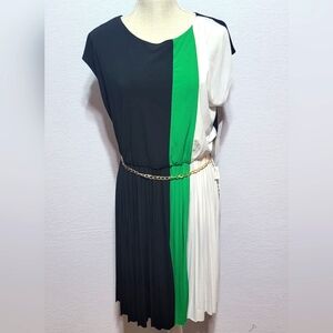 Sandra Darren Chic Colorblock Dress in Black, Green, and White Size‎ 10.  #652